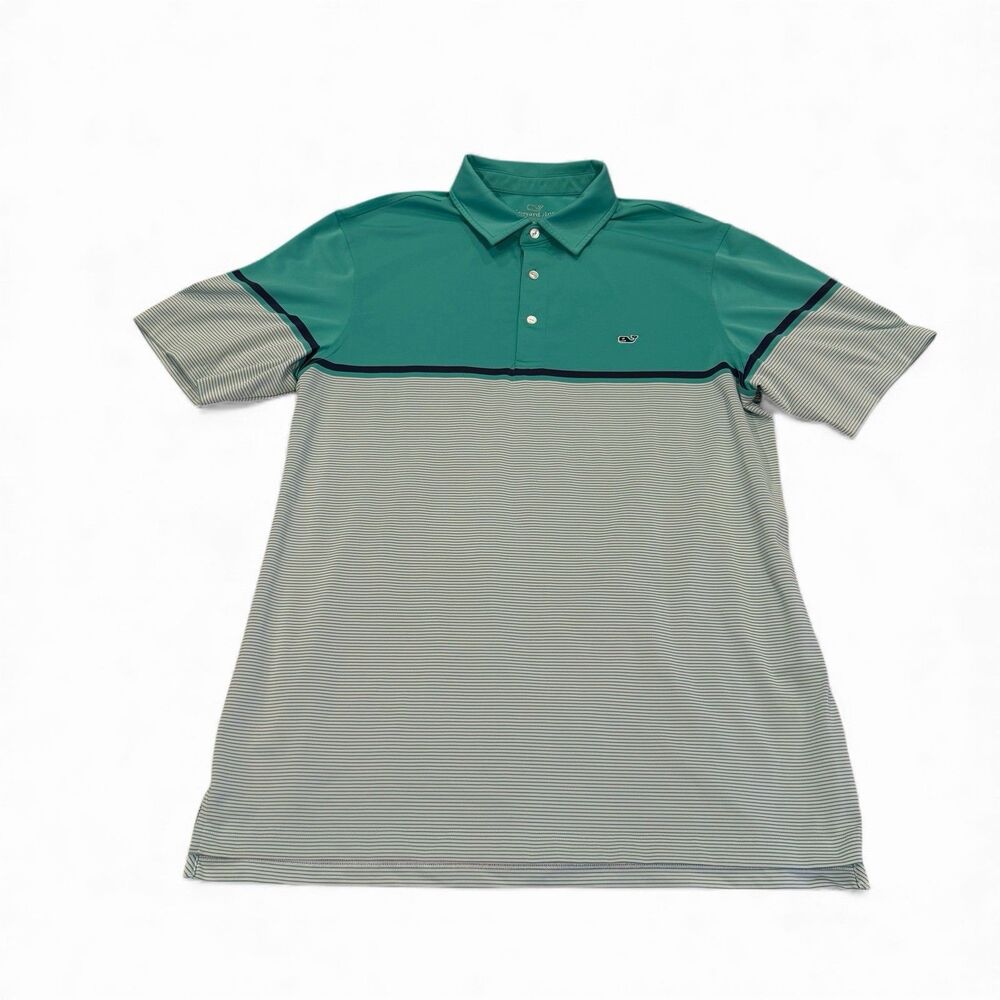 Vineyard Vines Performance Polo Shirt‎ Stretch Short Sleeve Striped Large Green